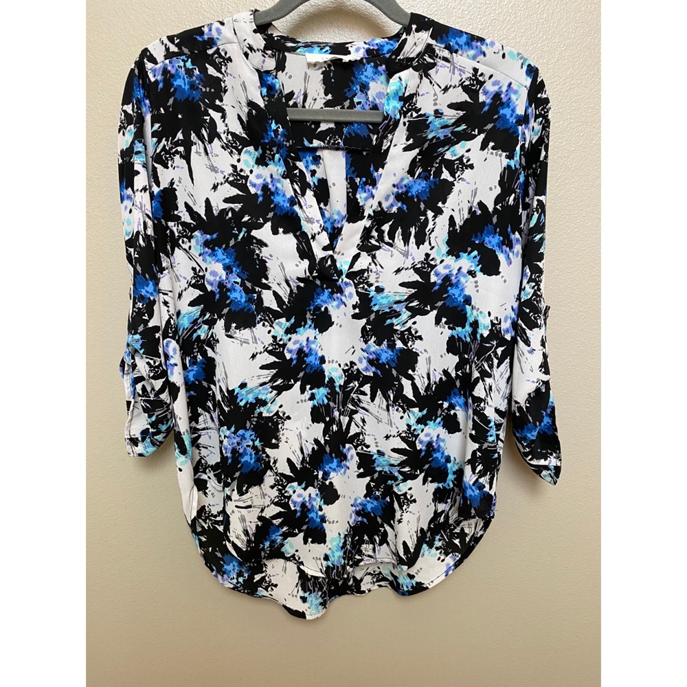 Lush Blue & Black Floral Blouse Size Small